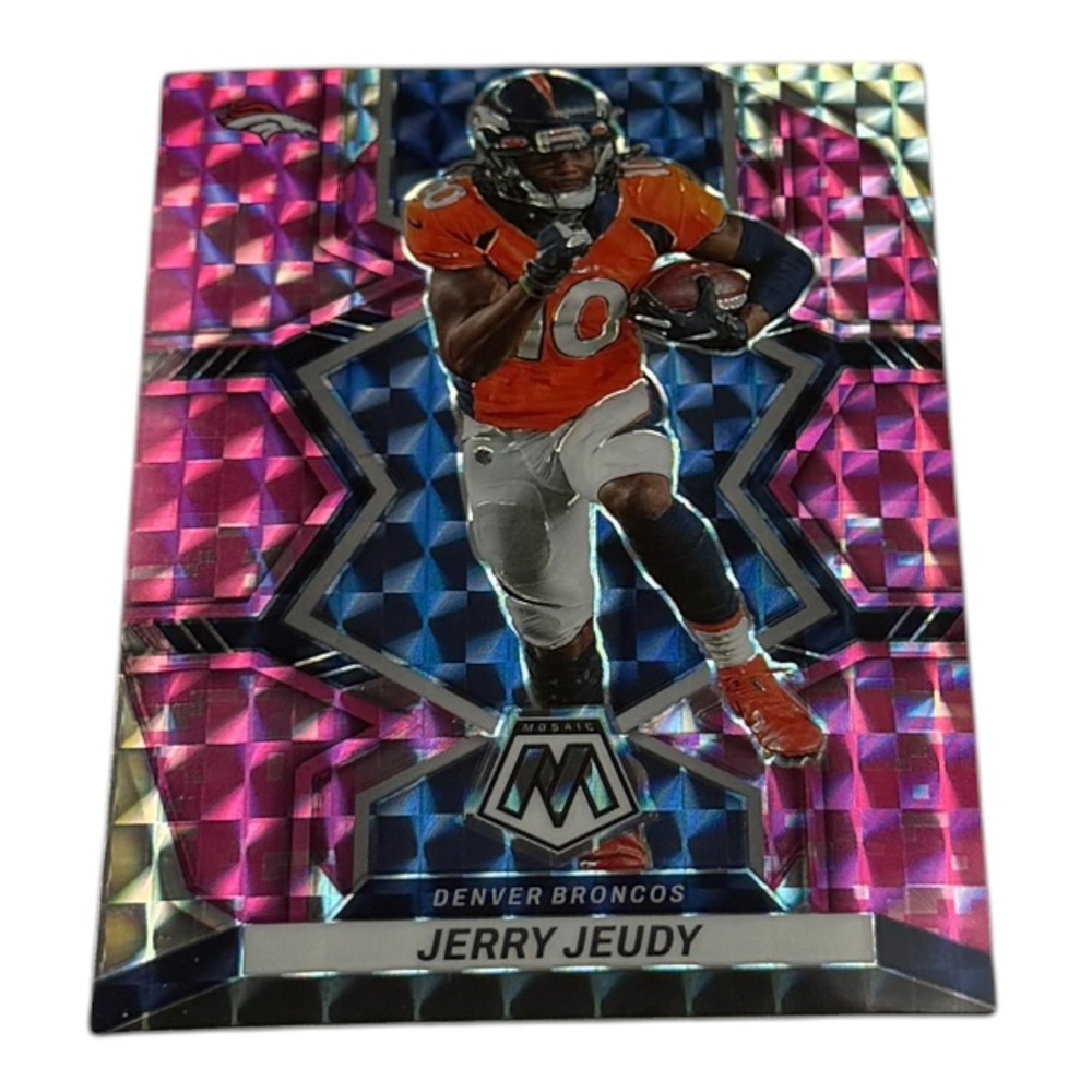 2022 Panini Mosaic Jerry Jeudy Denver Broncos Pink Camo Mosaic Prizm Card No. 60